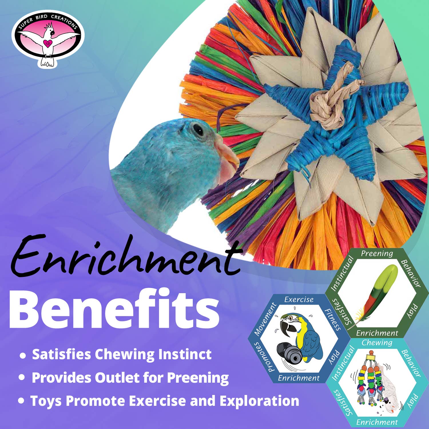 Super Bird Creations, LLC - Wholesale Bird swing/toy - Rainbow Raffia Sm.2