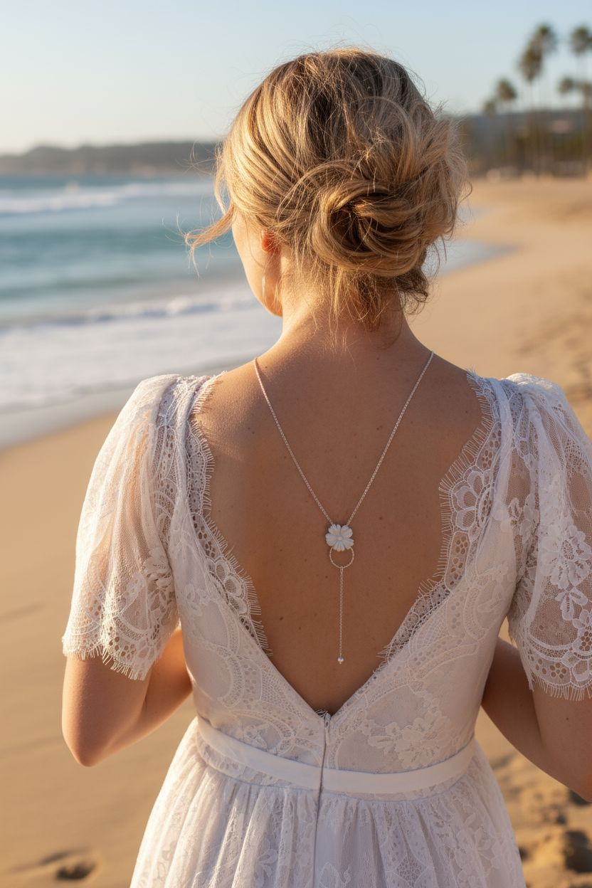 L'atelier du 6 – wholesale Y-neck/lariat necklace – Wedding Backless Necklace- Y Backless Jewelry- White Flower2