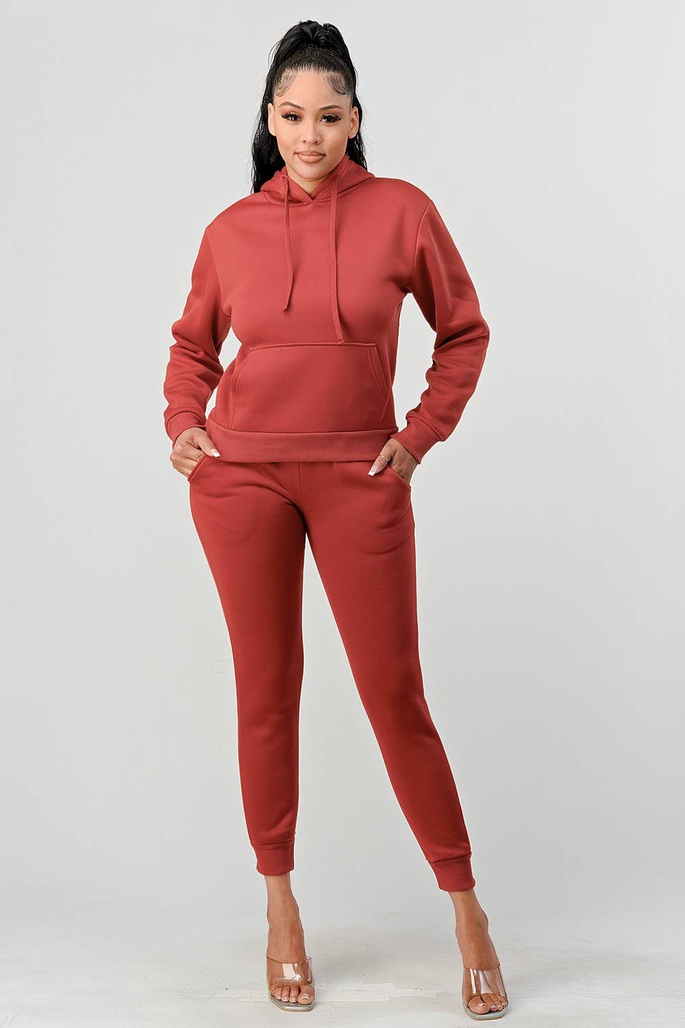 Boswell - Wholesale Lounge Set - Women's - Solid Hoodie Jogger Set With Front Pocket3