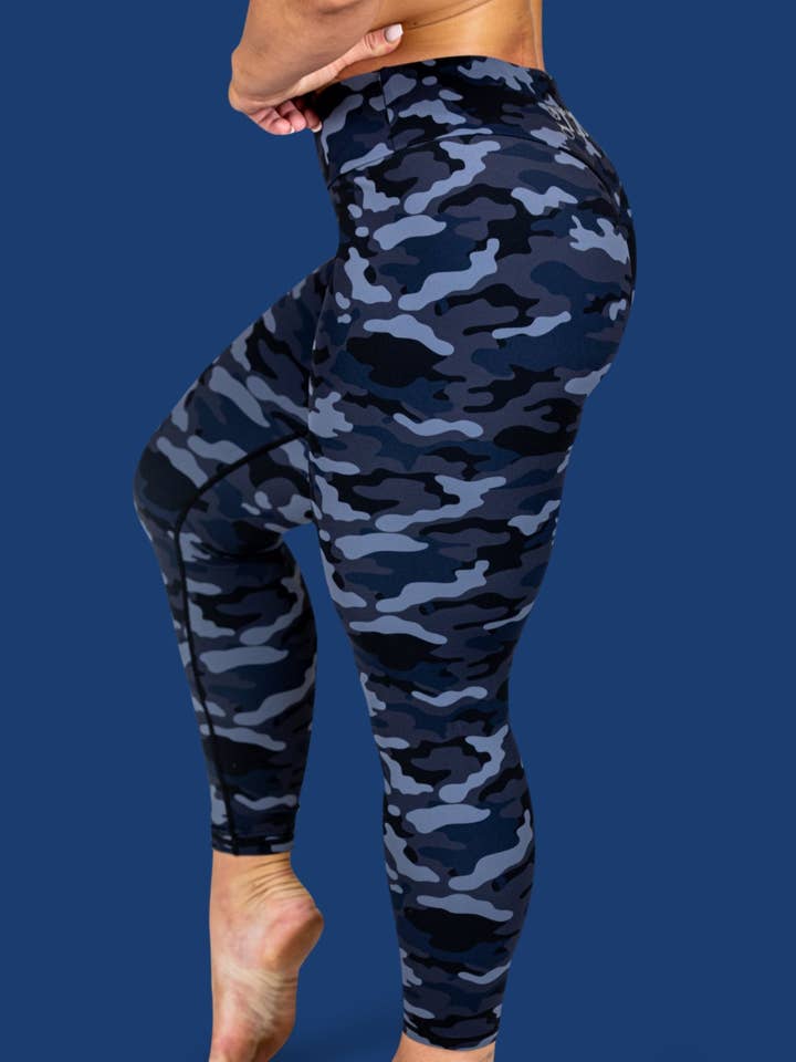 GRRRL - Wholesale Athletic/Lounge Leggings - Women's - Assassin Blue Camo SLIX Leggings0