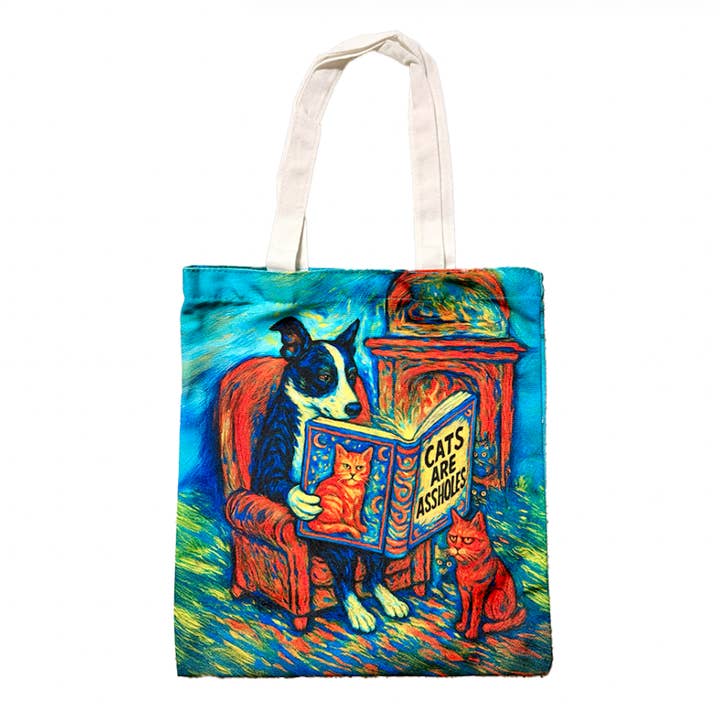 Token Tales Dog "Cats Are Assholes" Canvas Book Bag for wholesale by Token Atelier