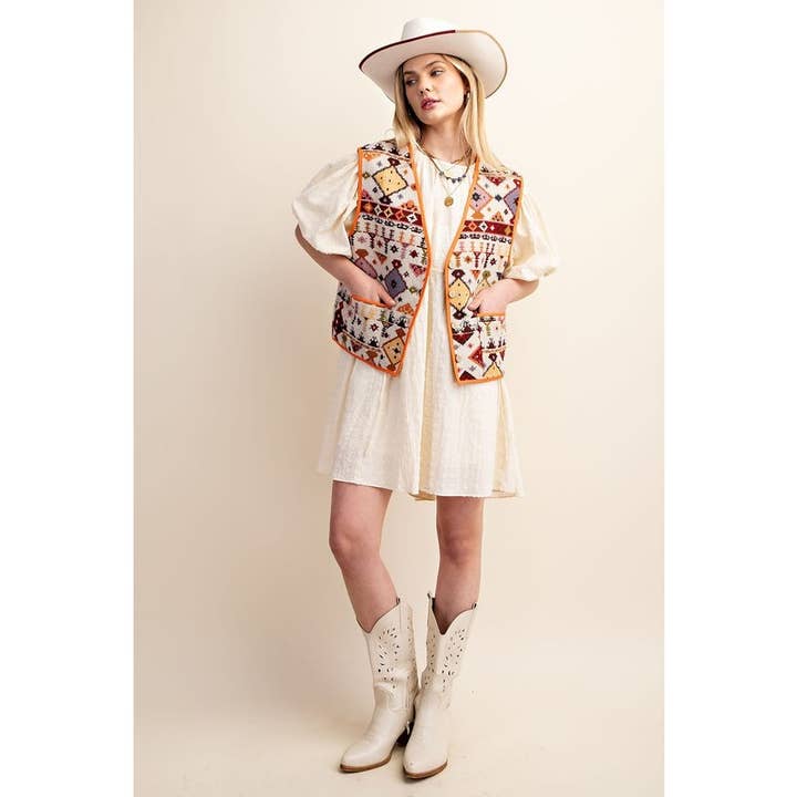 STYLE USA - Wholesale Outerwear Vest - Women's - Geometric Contrast Binding Vest