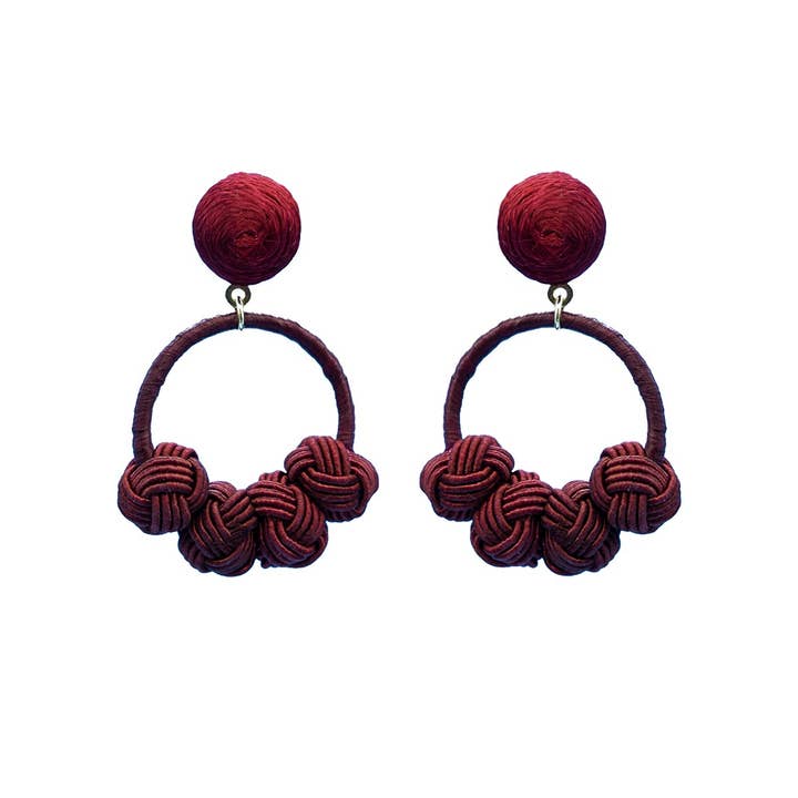 Narratives The Line - Wholesale Hoop Earrings - Cotton Woven Knot Small Hoop Earrings - Reds