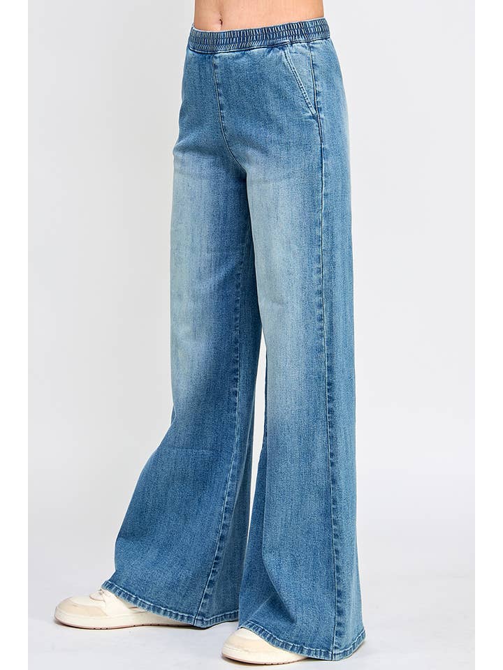 SAIGE DENIM - Wholesale Jeans - Women's - P8106M-HIGH RISE PULL ON WIDE LEG WITH ELASTIC WAISTBAND