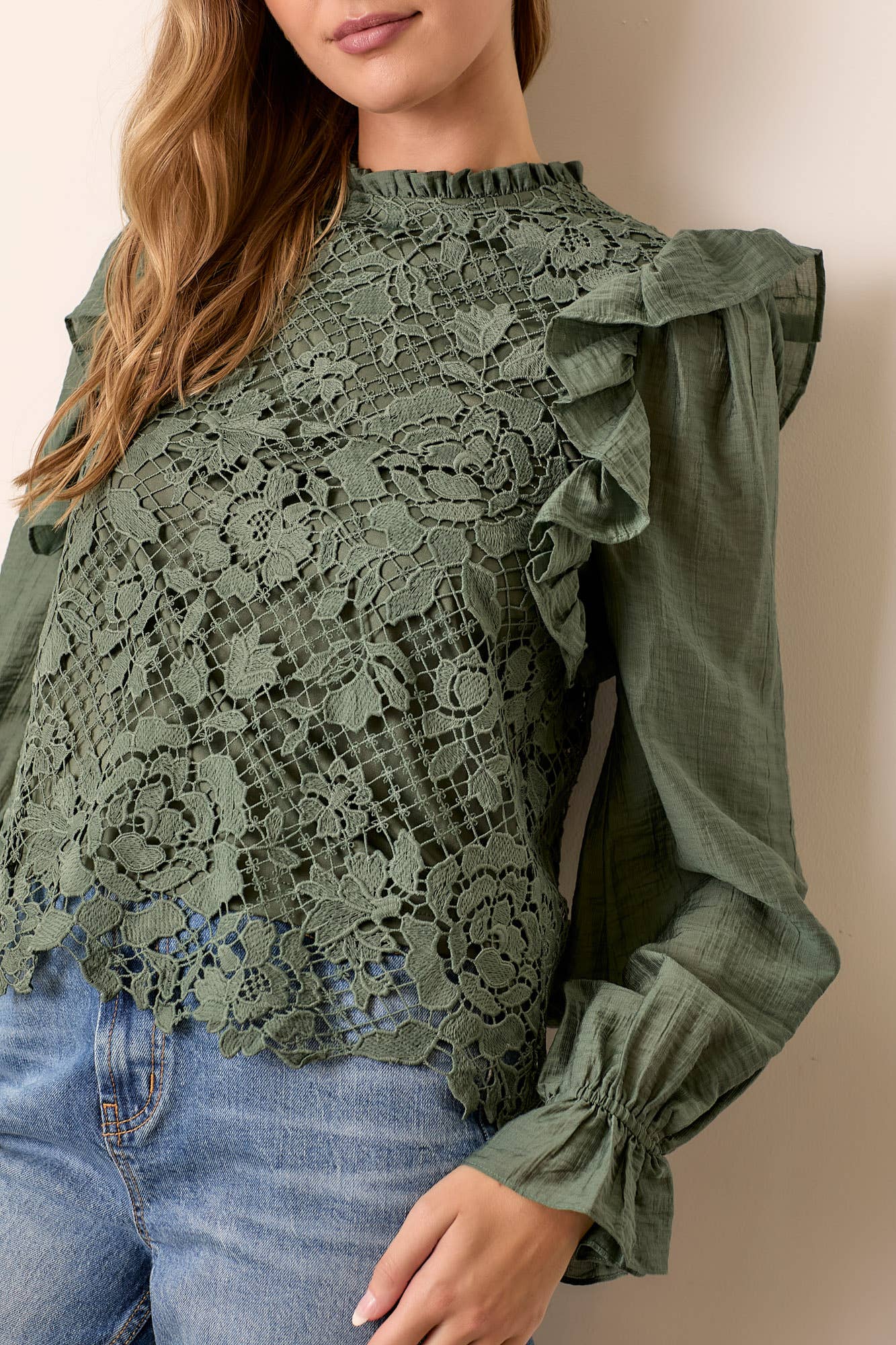 Polagram by Wellmade USA – wholesale Blouse – Women’s – TEXTURED LONG SLEEVE TOP W SHOULDER RUFFLE5