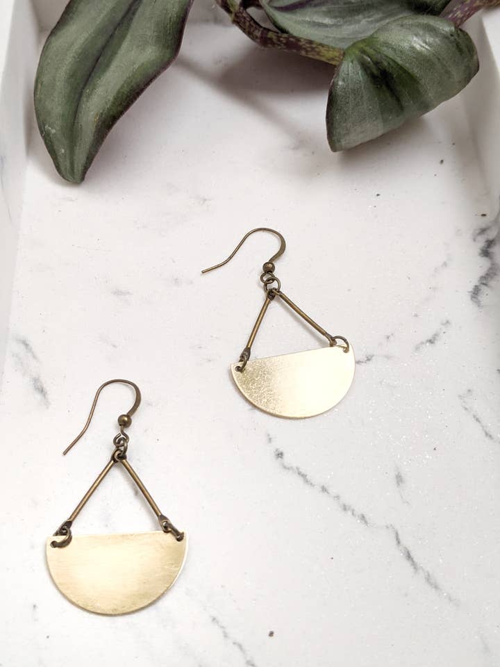 Jewelry Half Moon Brass Earrings | Geometric Design for wholesale by Dynamo