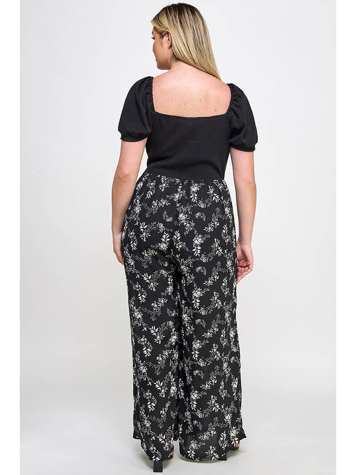 Haute Fox Plus Size & Contemporary - Wholesale Jumpsuit - Women's - Plus Smocked Floral Print Jumpsuit - SS2470P-JS1