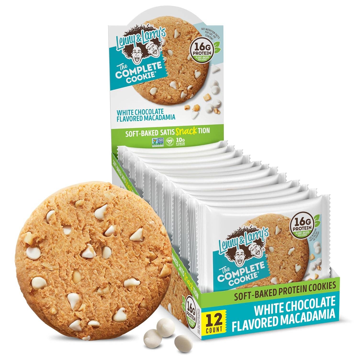 Long Island Candy Factory - Wholesale Snack bar - Lenny & Larry's Protein Cookie White Chocolate Macadamia 4oz 12ct Tray0
