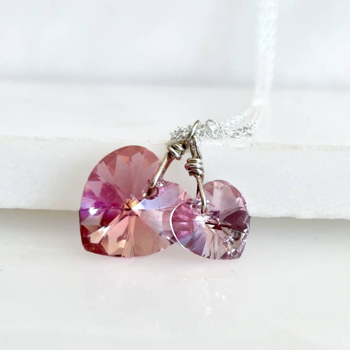 Große Liebeskette - Hellrosa Kristall-Herz-Halskette für den Großhandel von Love Your Bling®