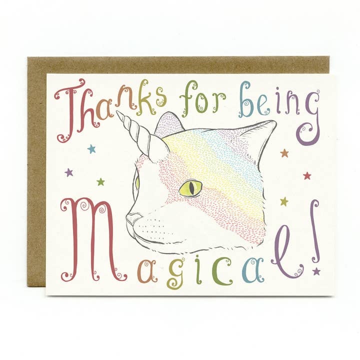 Carte de remerciement Rainbow Caticorn pour la vente par Bee's Knees Industries