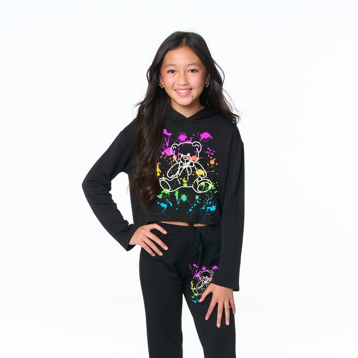 Sudadera y pantalones de chándal 8-14 con oso de peluche de pintura salpicada para venta al por mayor de Malibu Sugar