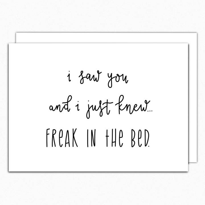 Freak In The Bed Naughty Love Greeting Card for wholesale by In A Nutshell Studio