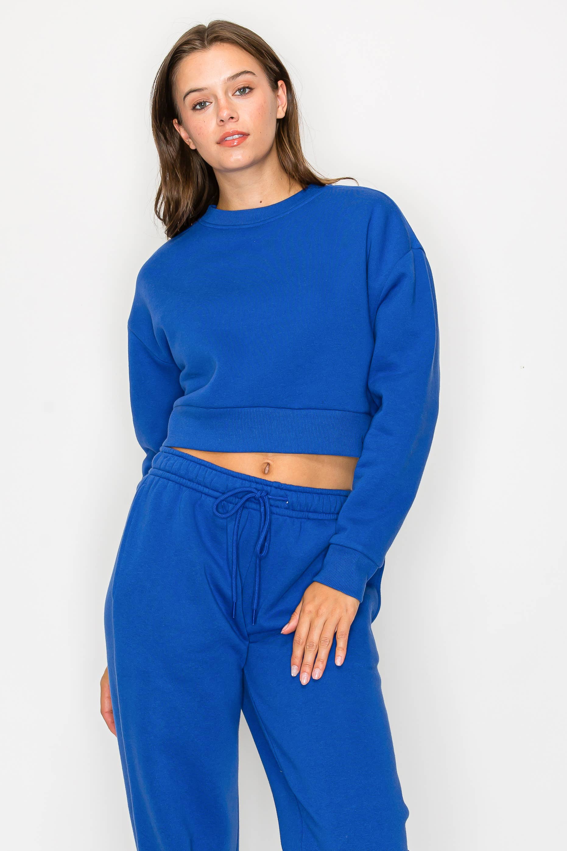 Color 5 - Wholesale Sweatshirt - Women's - Solid color fleece lined cropped basic pull over sweatshirt 22