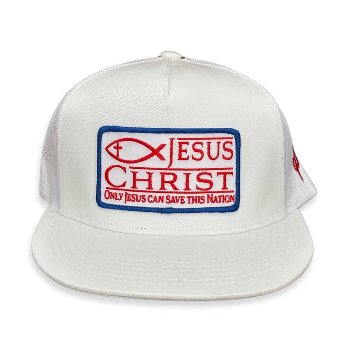 "Gesù" - 6006 Bianco/Bianco Rete, Cappellino Snapback per la vendita all'ingrosso da parte di Cactus Alley Hat Co.