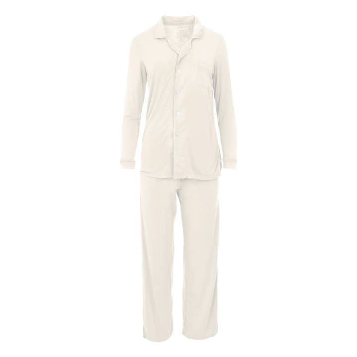 KicKee Pants - Wholesale Sleepwear Set - Women's - Women's Bamboo Viscose L/S Collared PJ Set- Natural