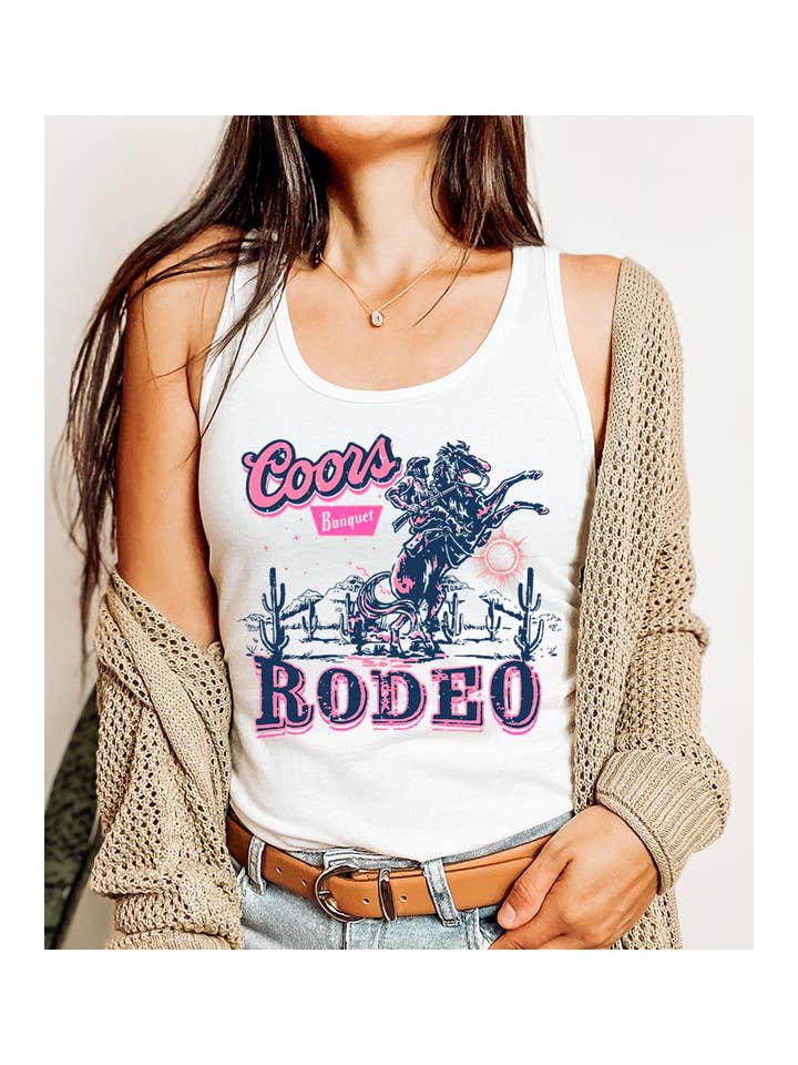 Pink Irene Wholesale - Wholesale Tank Top - Women's - Coors Rodeo Western Graphic Racerback Tank Top