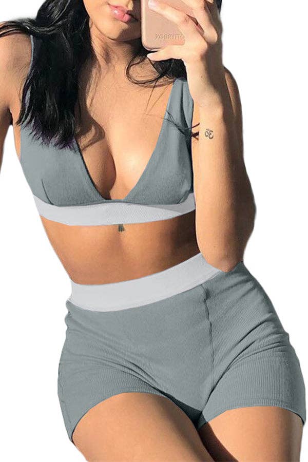 MB Fashion Wholesale - Vente Ensemble de vêtements d'intérieur – femme - Ensemble bralette côtelée et short de motard MB FASHION 2421T27