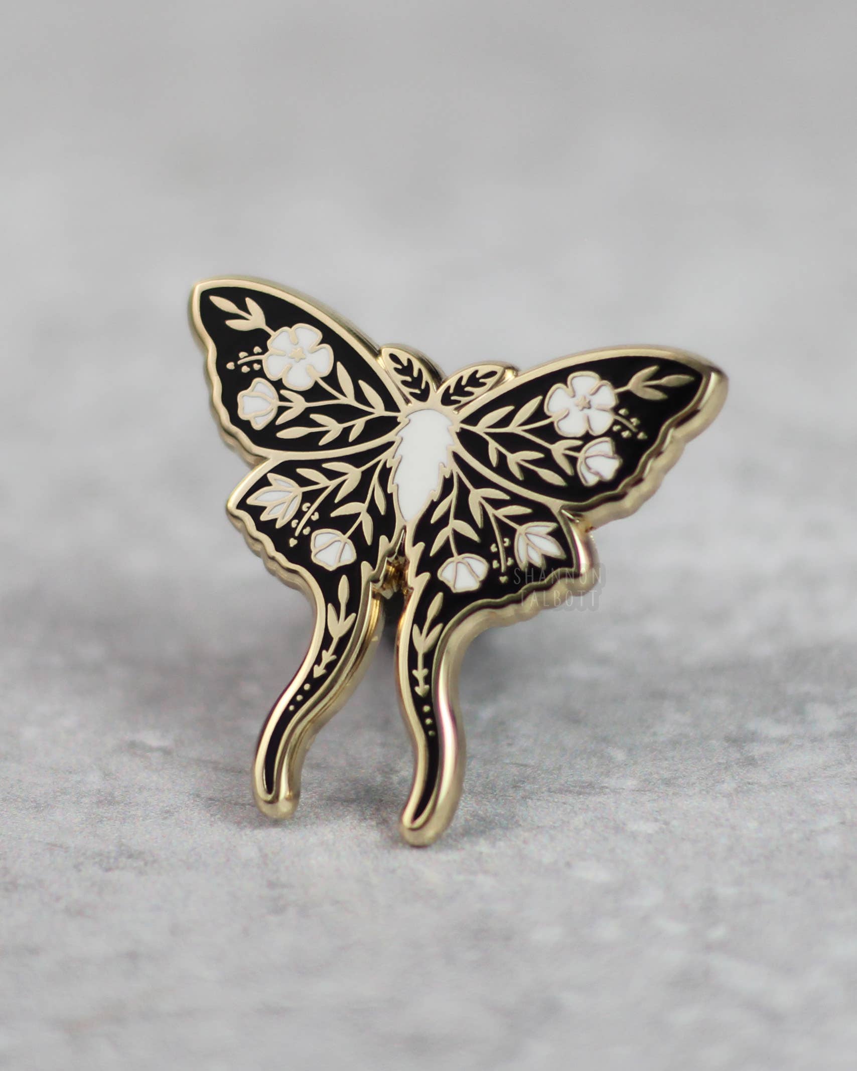 Shannon Talbott - Wholesale Lapel Pin/Button - Luna Moth Floral Bug Butterfly Nature Goth Enamel Pin - Gold1