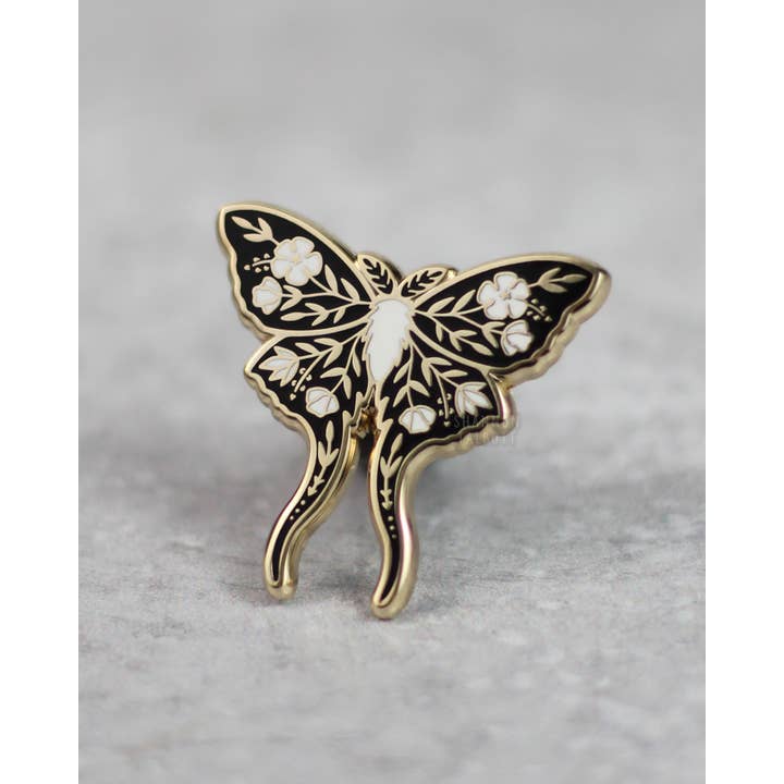 Shannon Talbott - Wholesale Lapel Pin/Button - Luna Moth Floral Bug Butterfly Nature Goth Enamel Pin - Gold1