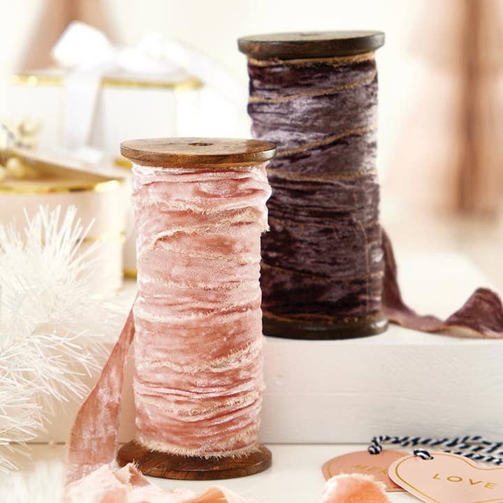 Santa Barbara Design Studio by Creative Brands - Wholesale Ribbon - Gift Wrapping - Frayed Velvet Spools - Rose1