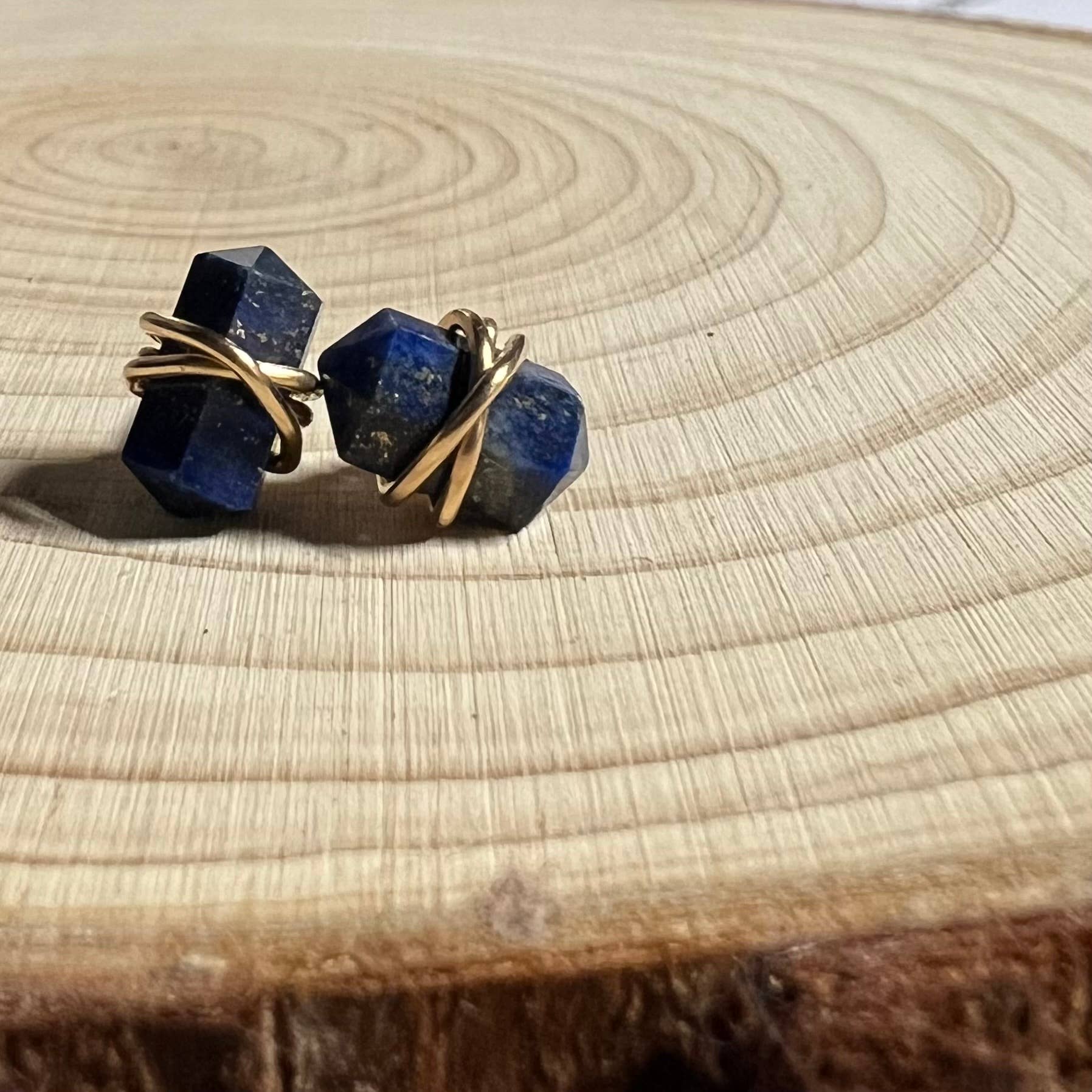 forest & fog - Wholesale Stud/Post Earrings - Wire Wrapped Gemstone Earrings-Lapis Lazuli & 14k Gold Fill
