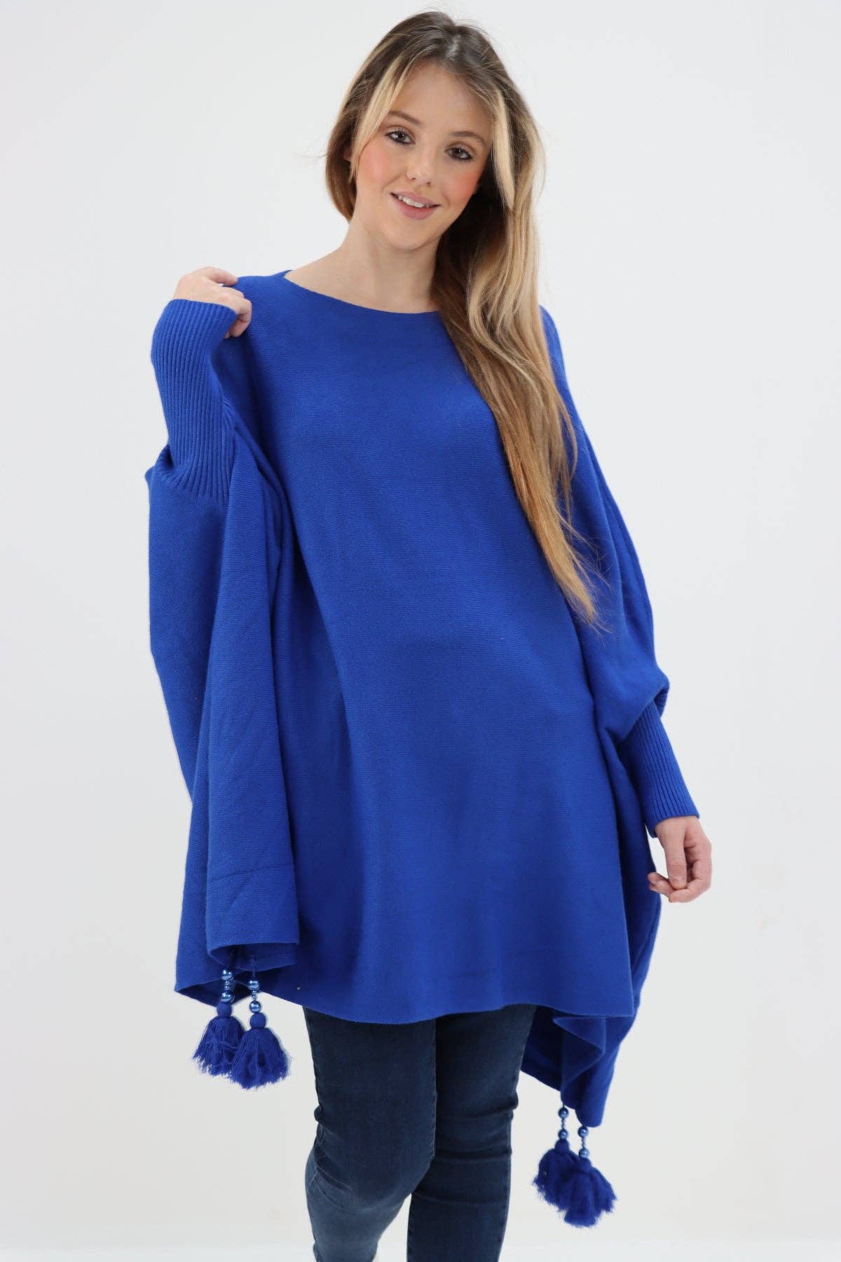 Miss Bold - Wholesale Poncho - Women's - Italian Plain Batwing Sleeves Tassels Tunic Poncho35