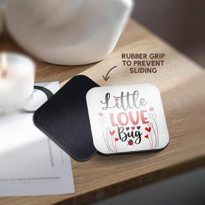 3dRose - Wholesale Coasters - 3dRose, Little Love Bug Cute Typography in Red and Black with Ladybugs, Coaster10