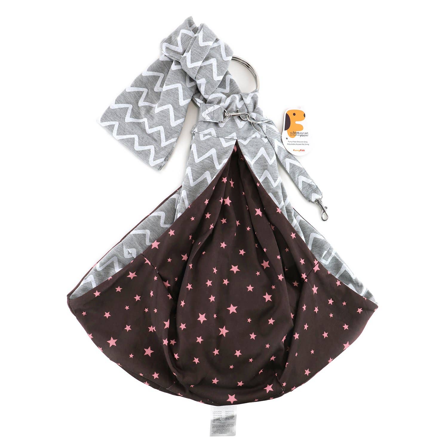 Furry Fido Pet Supplies - Wholesale Pet Carrier - Cat/Dog - Furry Fido Chevron Grey Adjustable Pocket Pet Sling2