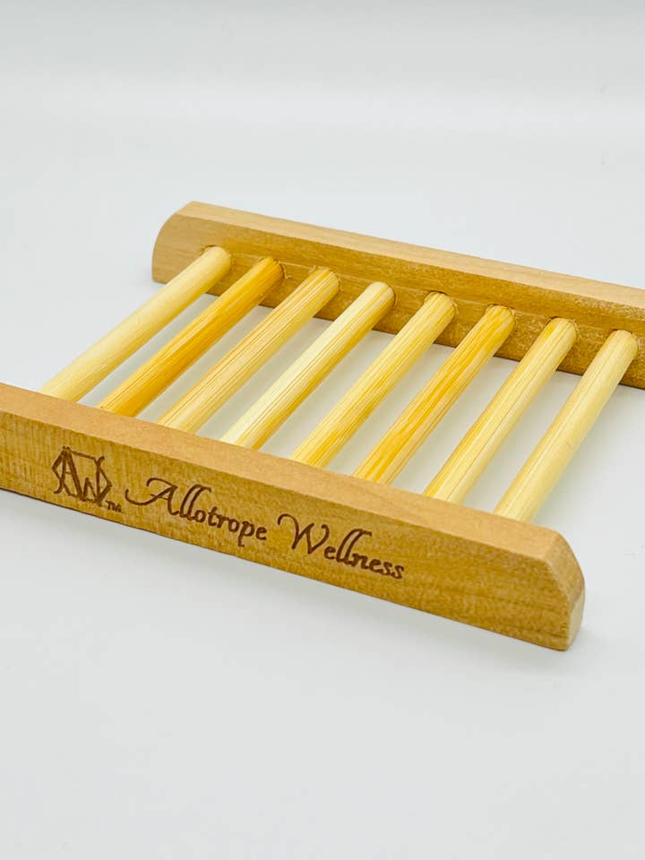 Bamboo Self Draining Soap Dish for wholesale by Allotrope Wellness, Inc.