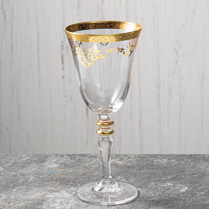 Set of Six Gold Water Glasses for wholesale by CLASSIC TOUCH DECOR INC.
