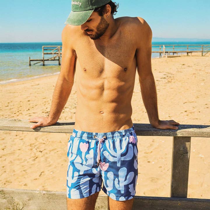 Calções de Banho Masculinos Prickly Business em Azul Marinho por atacado de Skwosh