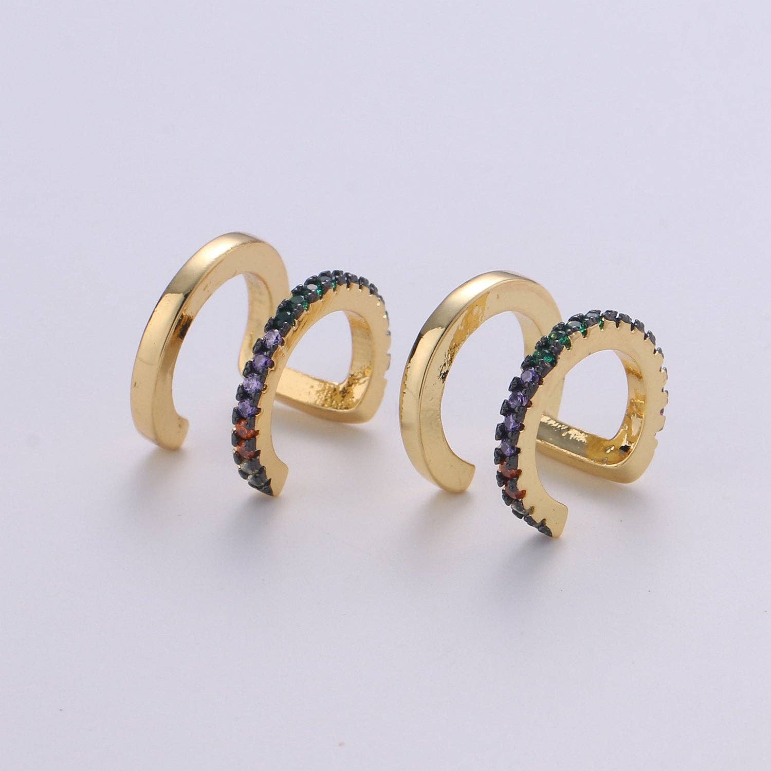 Aim Eternal - Wholesale Cuff/Wrap Earrings - Double CZ Pave Ear Cuff, Gold Filled Wrap Earrings0