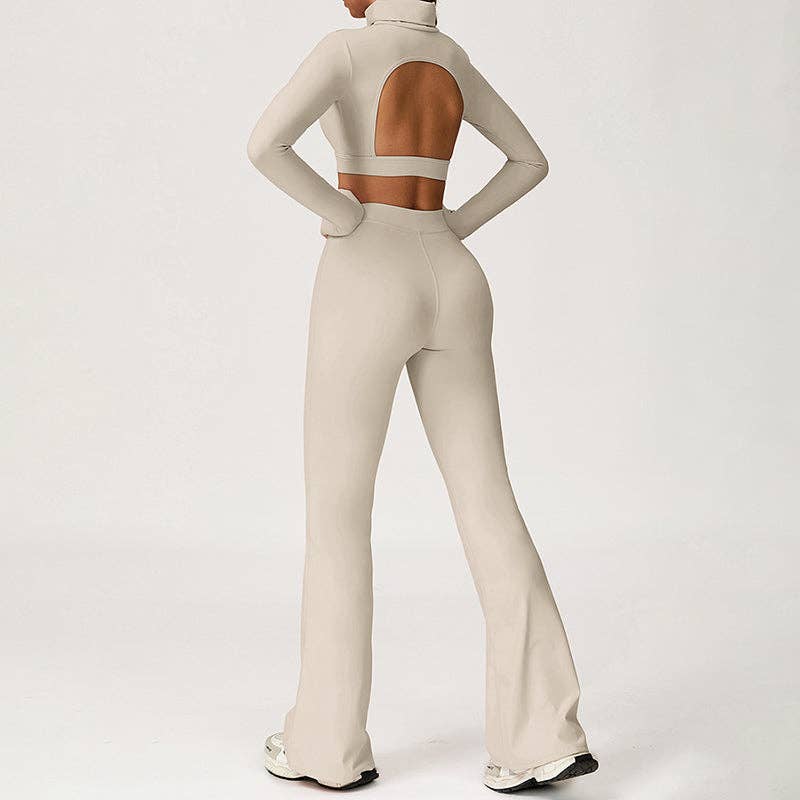 WONDERXFANS - Wholesale Activewear Set - Women's - High-Neck Cropped Long Sleeve + Flared Leg Pants 2-Piece Set12