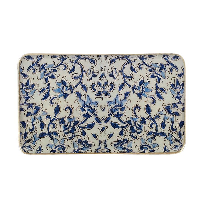 Emaljeret metalbakke Ispahan 15x25, gylden kant for engroshandel hos Maison Lilo