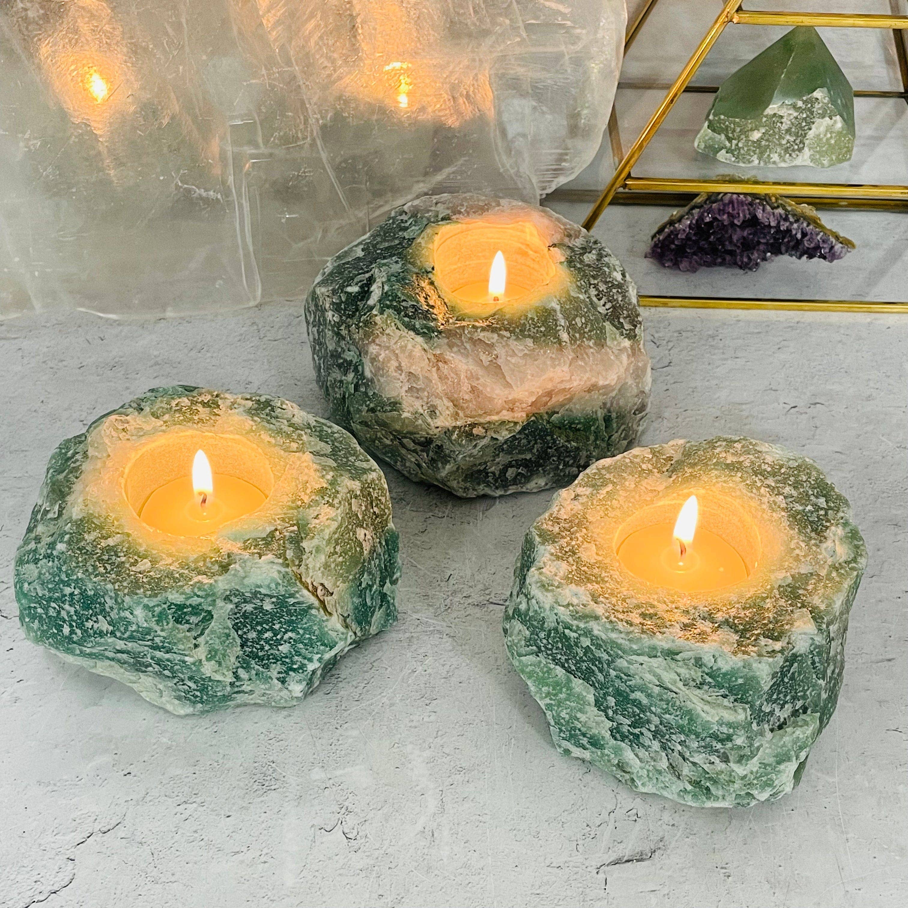 Rock Paradise – Suporte de vela por atacado – Castiçal de Quartzo Verde - Luz de Chá de Vela de Cristal2