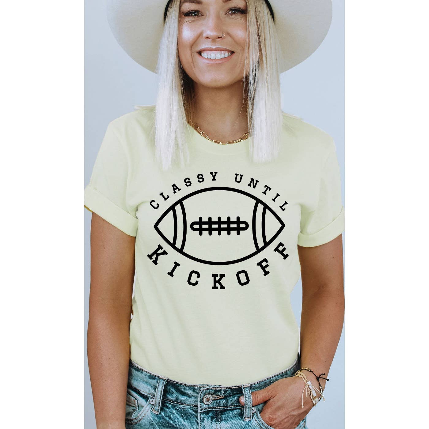 Kissed Apparel - Wholesale T-Shirt (Graphic) - Women's - Classy Until Kickoff Football Graphic Tee2