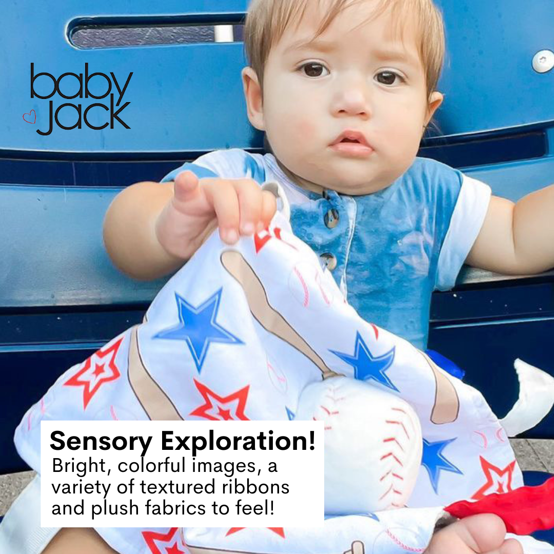 Baby Jack and Company - Wholesale Security/Cuddle Blanket - Baby - Baseball Baby Learning Lovey Tag Stroller Toy 10" x 10"3