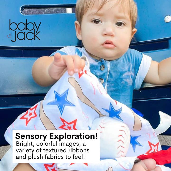 Baby Jack and Company - Wholesale Security/Cuddle Blanket - Baby - Baseball Baby Learning Lovey Tag Stroller Toy 10" x 10"3