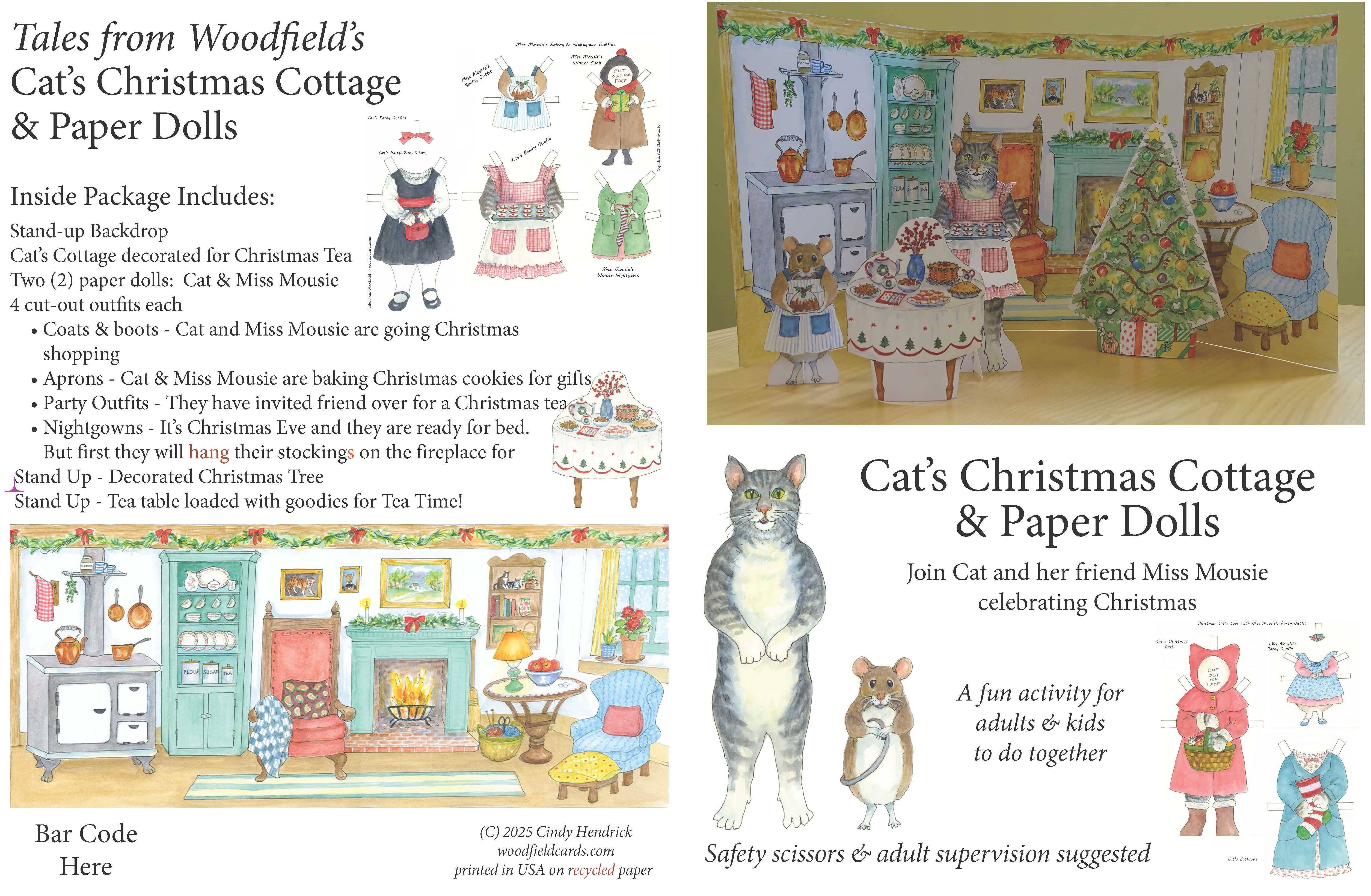 Woodfield Press - Wholesale DIY Craft Kit - #3002 - Cat's Christmas Cottage Paper Doll Kit2