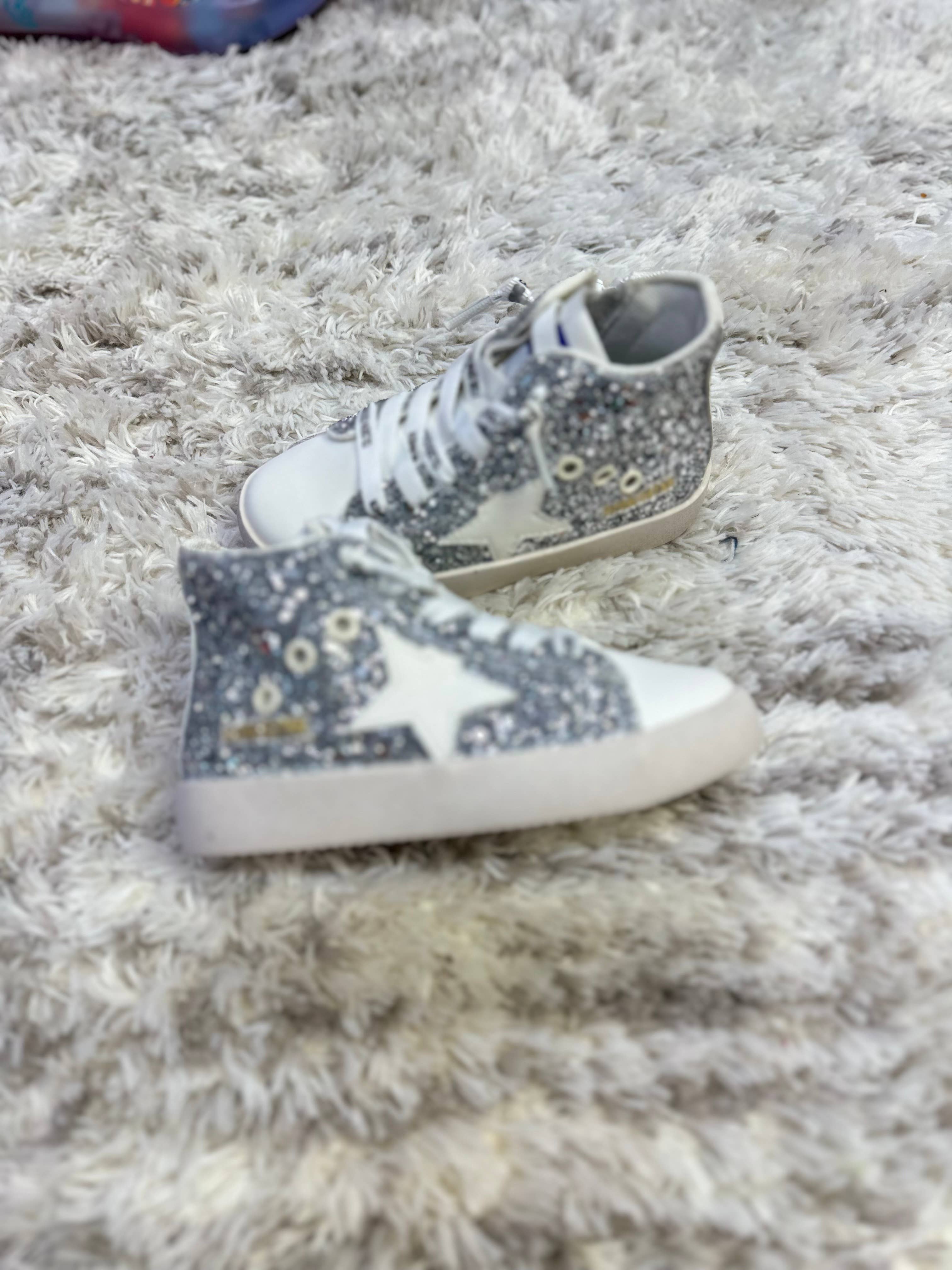 Torn and Trendy - Wholesale Lifestyle Sneakers - Kids - Silver Glitter Hi Top1