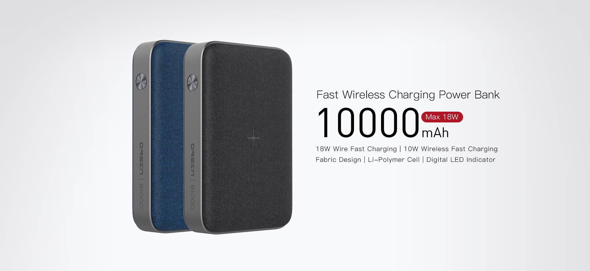 bleu Batterie externe sans fil ORSEN EW35, PD 18 W, 10000 mAh, charge 10 W, noire en vente sur Faire1