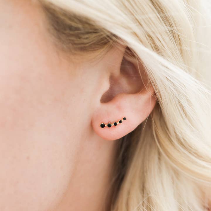 JaxKelly - Wholesale Stud/Post Earrings - Crawler - Black CZ - Gold Earrings