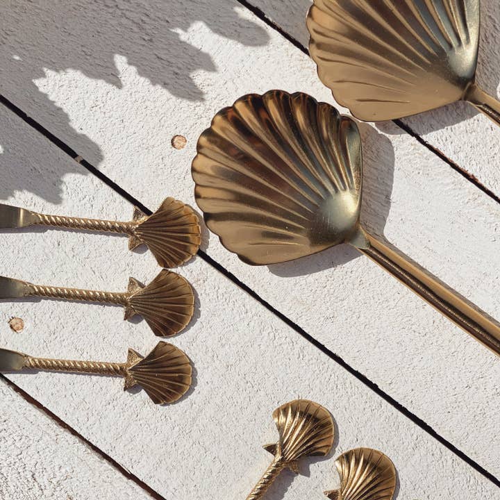 saide. - Wholesale Serving utensil - gold clam shell salad servers | set7