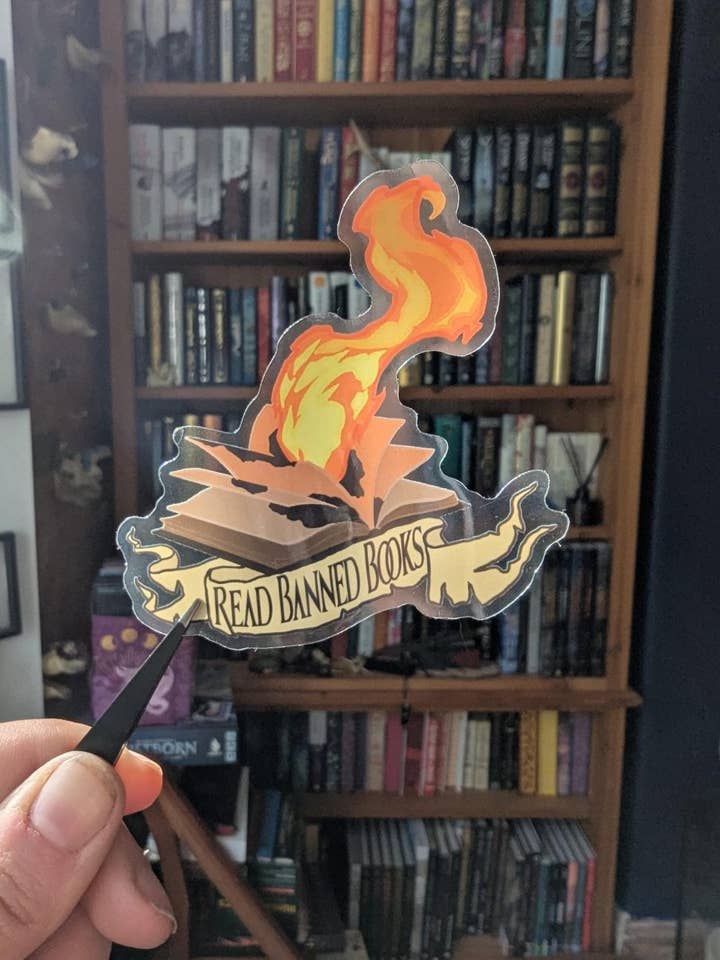 Read banned books Book lover translucent sticker for wholesale by Geek and Artsy