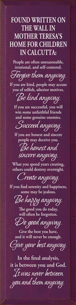 SAWDUST CITY - Wholesale Sign - Found written on the wall in Mother Teresa's home...7