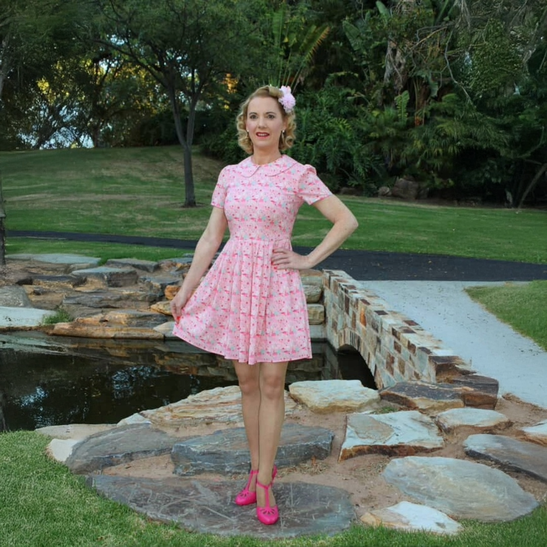 Pink Flamingo Print Mid Mod Babydoll Circle Dress for wholesale on Faire3