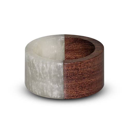 India Handicrafts Inc - Wholesale Napkin Ring - Split Mango Wood & White Round Napkin Ring2