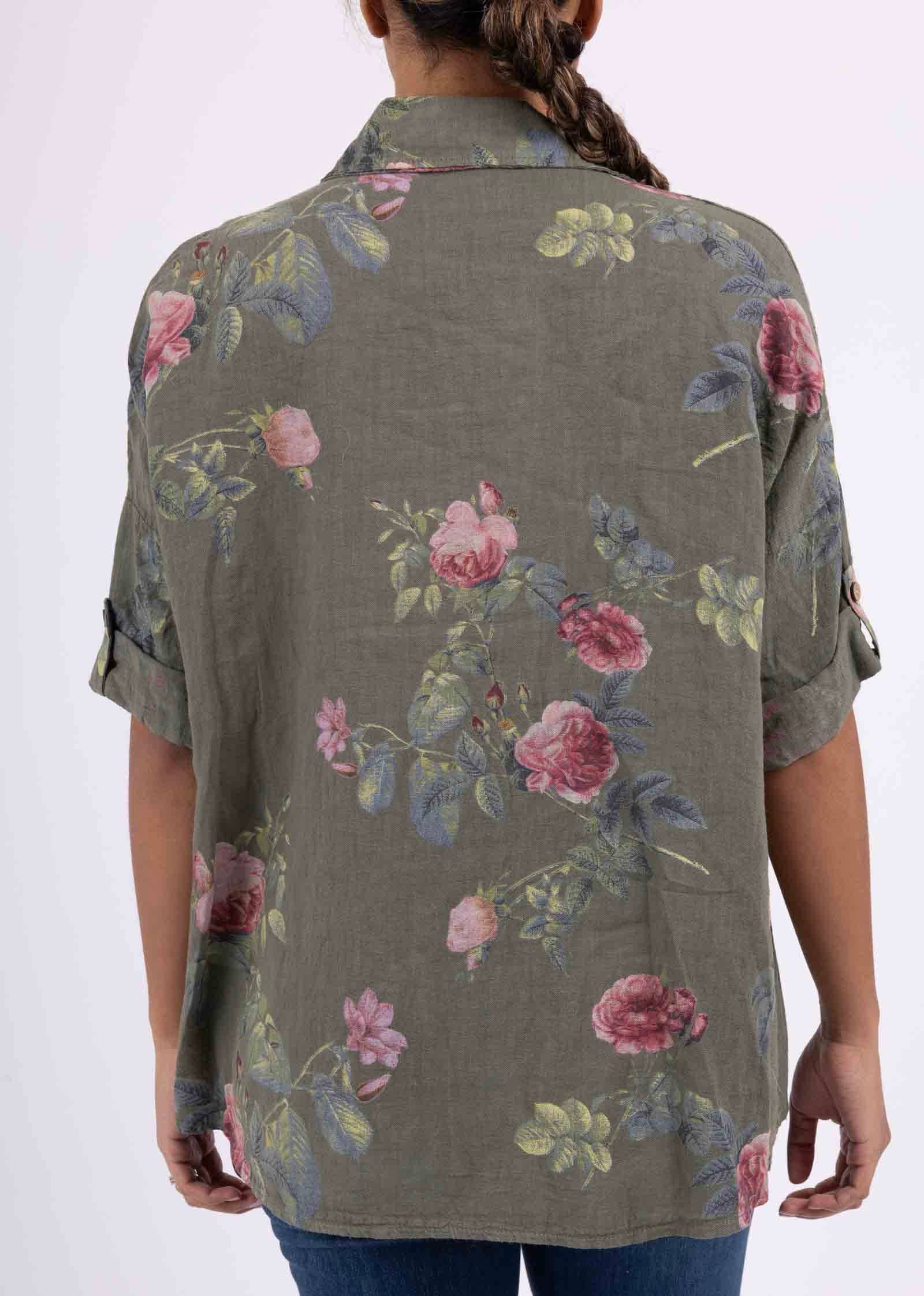 LINEN & COTTON HOUSE – Engroshandel Skjorte med buttondown – til kvinder – Tunika i 100% hør med blomsterprint 523515