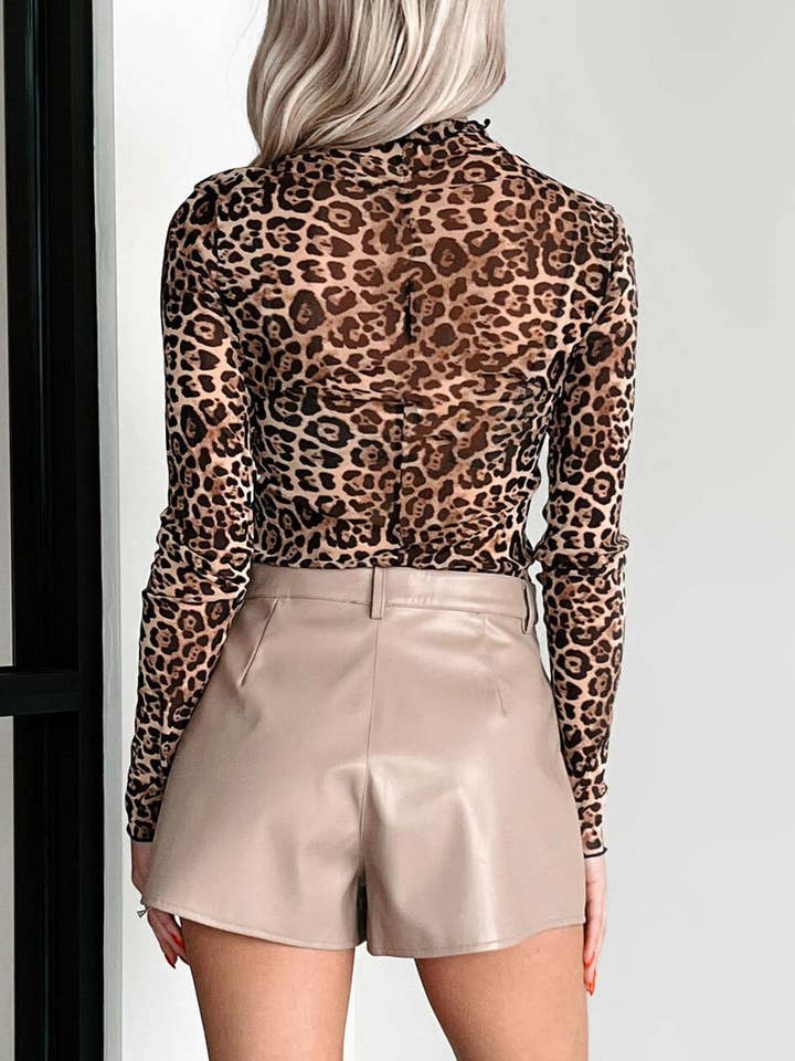 Western Mesh Leopard Print Long-Sleeved Top for wholesale on Faire5