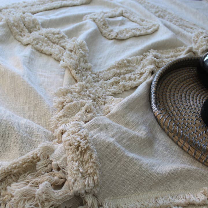 Manta Kaya con textura de diamante de 5,6 x 4,3 pies en color marfil para venta al por mayor de Kozify Decor Inc